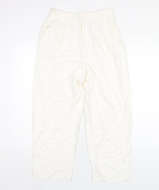 Zara Womens Ivory Linen Trousers Size S L25 in Regular Zip