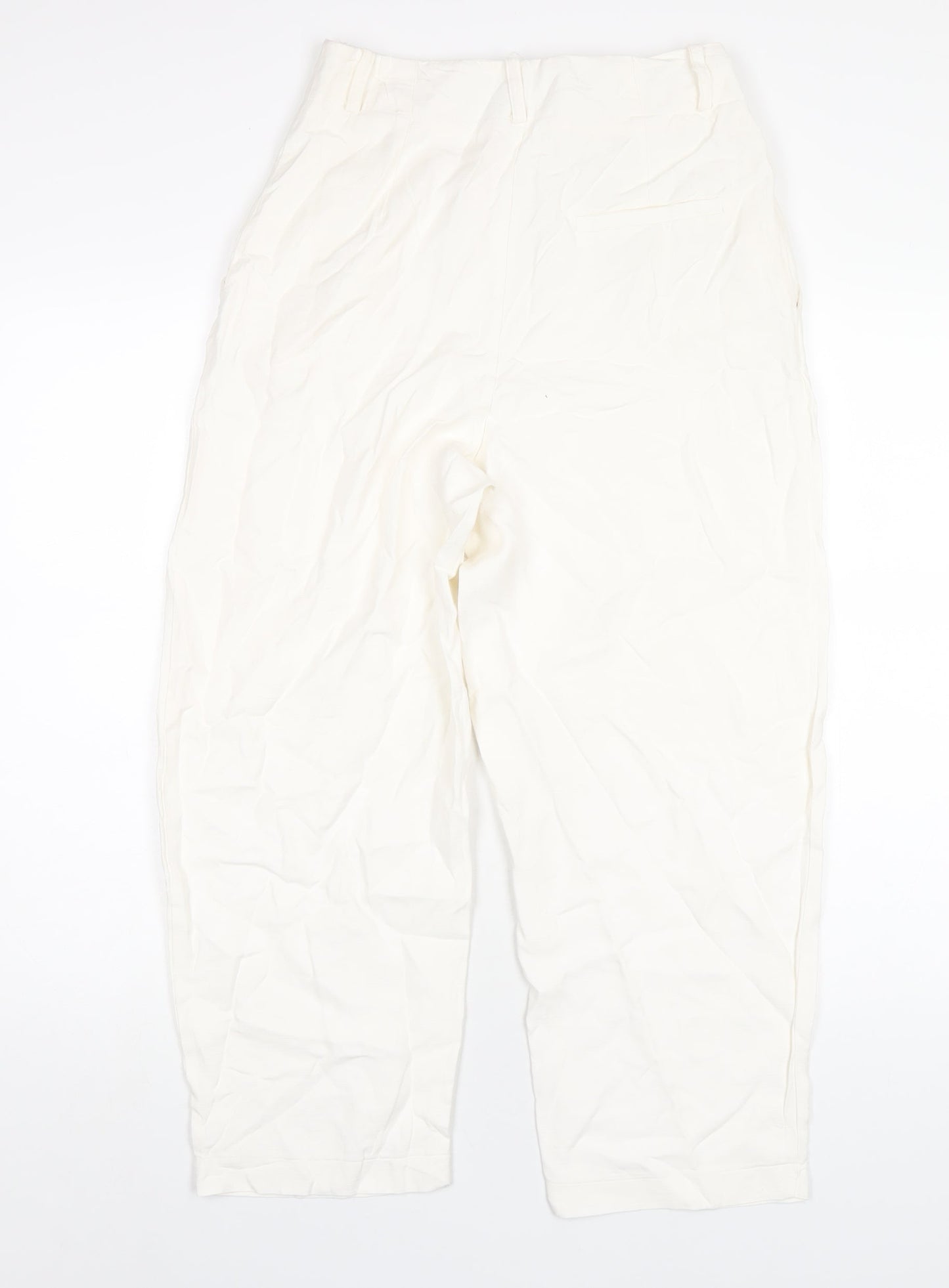 Zara Womens Ivory Linen Trousers Size S L25 in Regular Zip