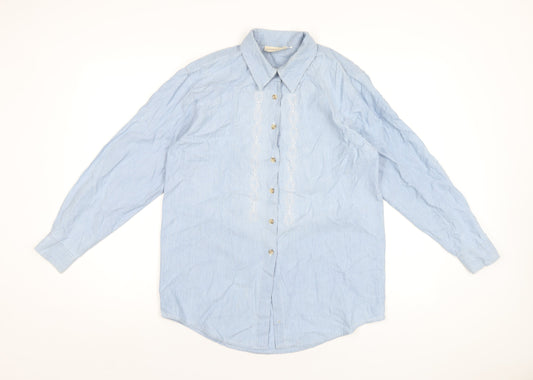 Laura Gribby Womens Blue Cotton Basic Button-Up Size 10 Collared