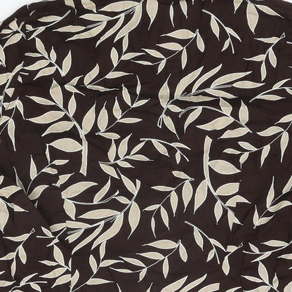 Brand and care label for E-vie women’s brown geometric cotton basic button-up, size UK 10, v-neck - leaf print