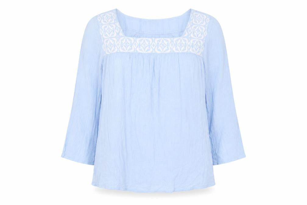 New Directions Womens Blue Cotton Basic T-Shirt Size L Square Neck