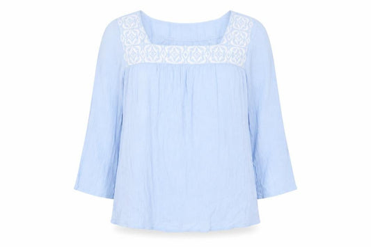 New Directions Womens Blue Cotton Basic T-Shirt Size L Square Neck