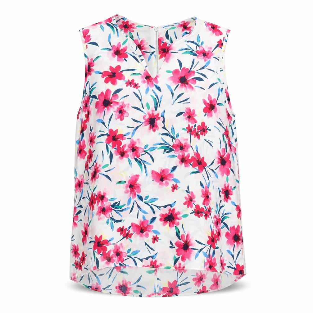 Roman Womens White Floral Polyester Basic T-Shirt Size 18 V-Neck