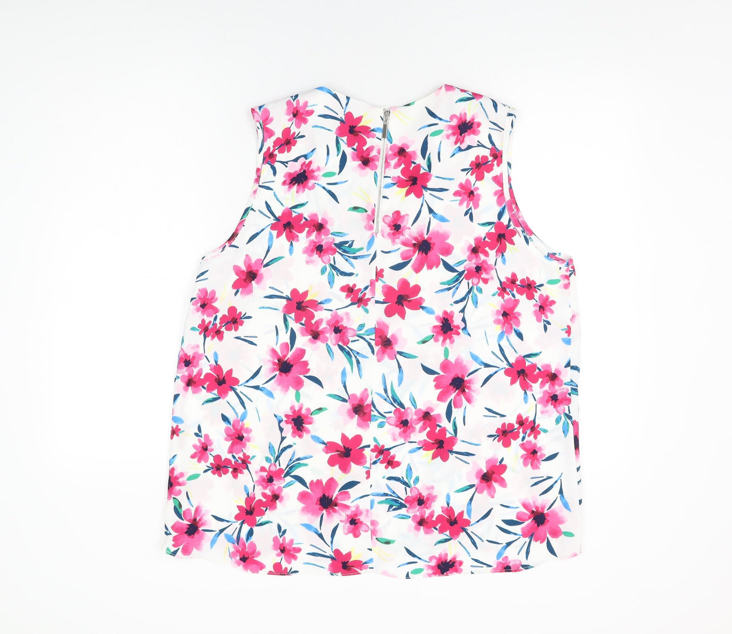 Roman Womens White Floral Polyester Basic T-Shirt Size 18 V-Neck
