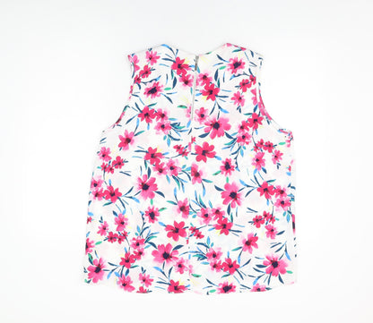 Back view of Roman women’s white floral polyester basic t-shirt, size UK 18, v-neck