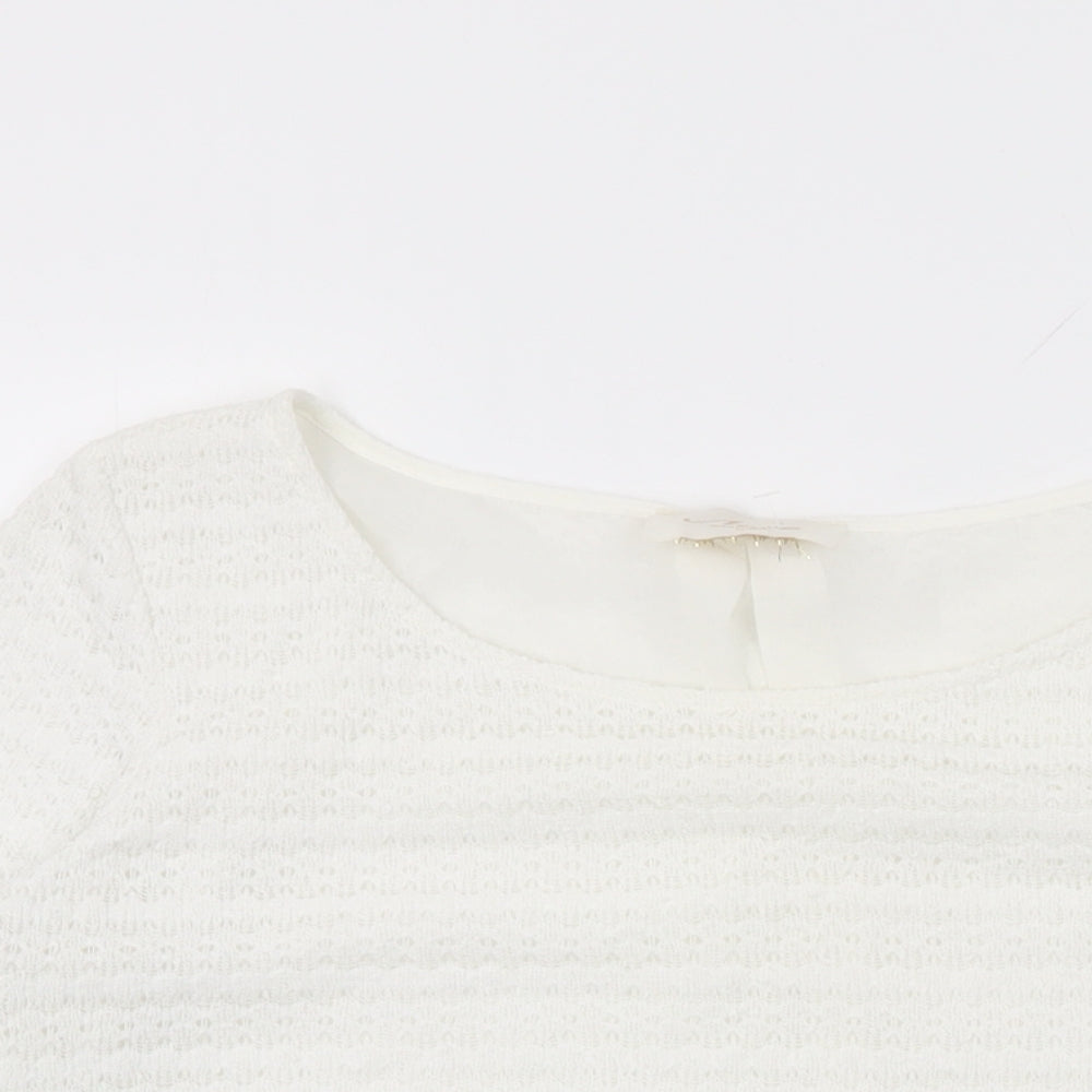 NEXT Womens White Polyester Basic T-Shirt Size 12 Round Neck