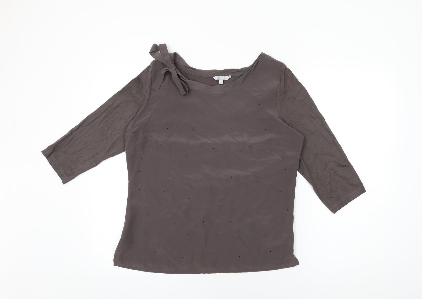 Per Una Womens Grey Cotton Basic T-Shirt Size 12 Round Neck