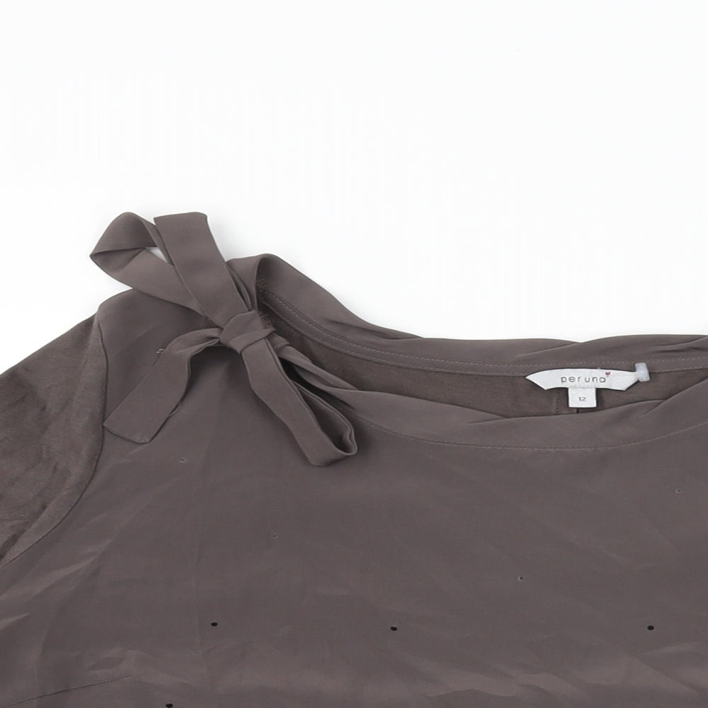 Per Una Womens Grey Cotton Basic T-Shirt Size 12 Round Neck