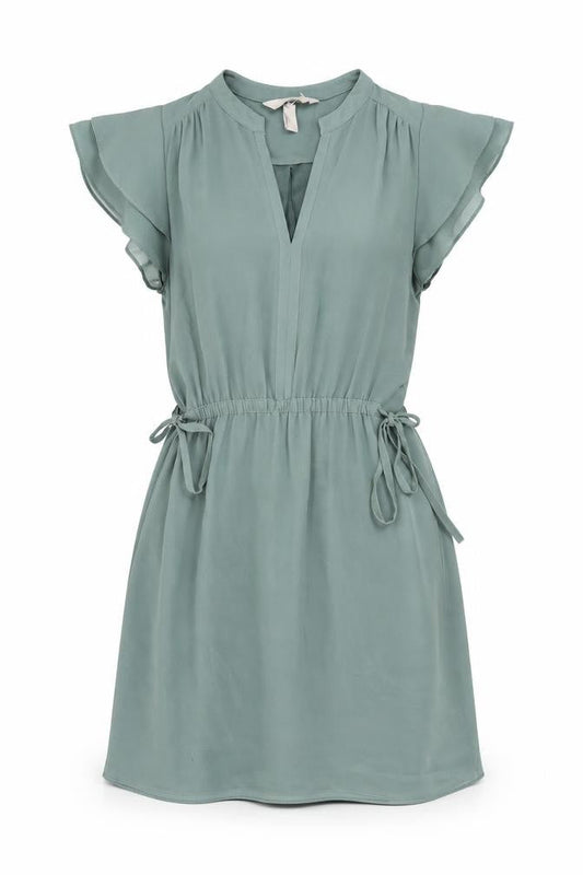 H&M Womens Green Polyester Shift Size 6 V-Neck Drawstring