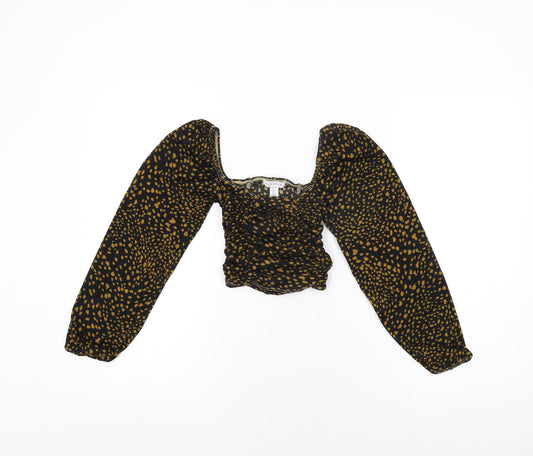Topshop Womens Black Geometric Polyester Cropped T-Shirt Size 6 Square Neck - Balloon Sleeves