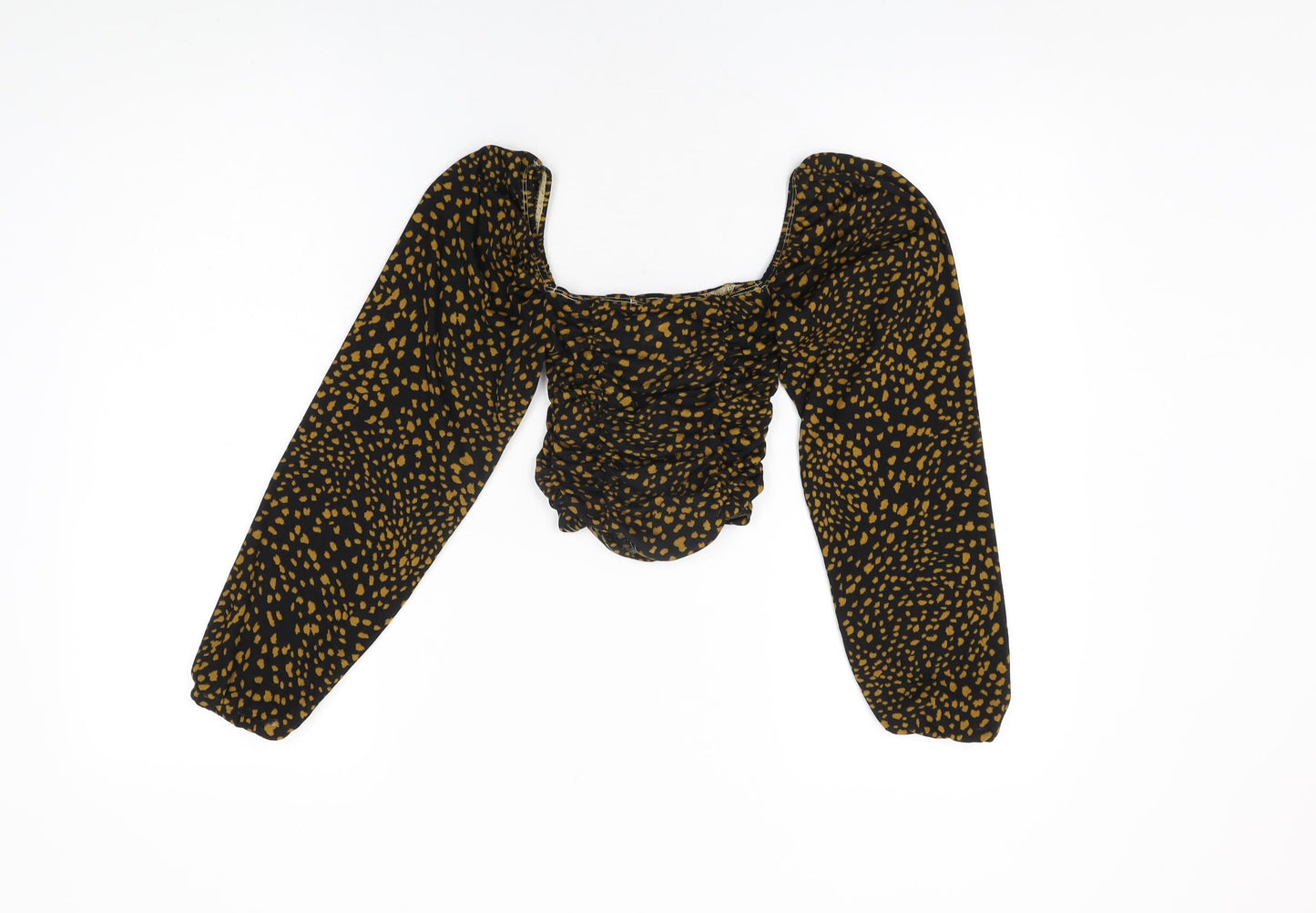 Topshop Womens Black Geometric Polyester Cropped T-Shirt Size 6 Square Neck - Balloon Sleeves