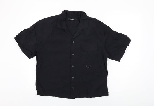 Novamen Mens Black Nylon Button-Up Size M Collared Button