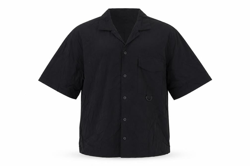 Novamen Mens Black Nylon Button-Up Size M Collared Button