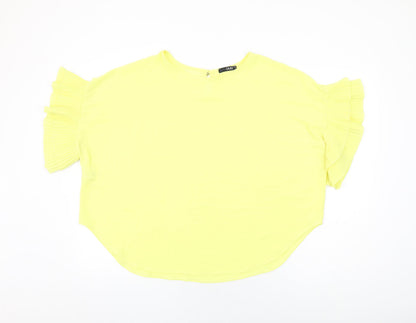 Quiz Womens Yellow Polyester Basic Blouse Size M Round Neck