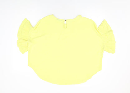 Quiz Womens Yellow Polyester Basic Blouse Size M Round Neck