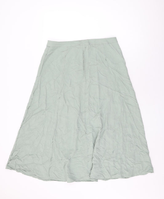 Marks and Spencer Womens Green Viscose Swing Skirt Size 12 Zip