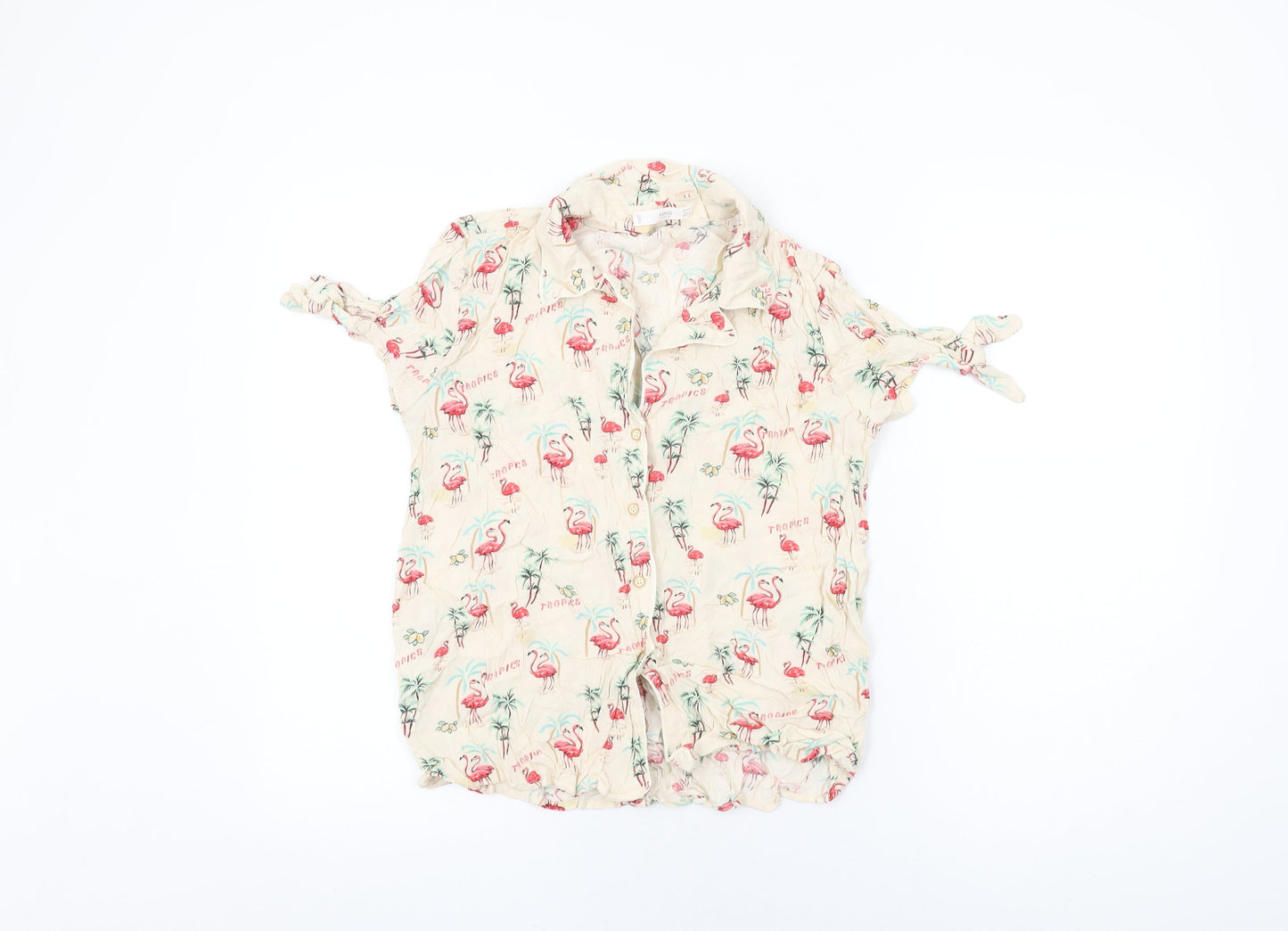 Mango Womens Ivory Geometric Viscose Basic Button-Up Size M Collared - Flamingo Print