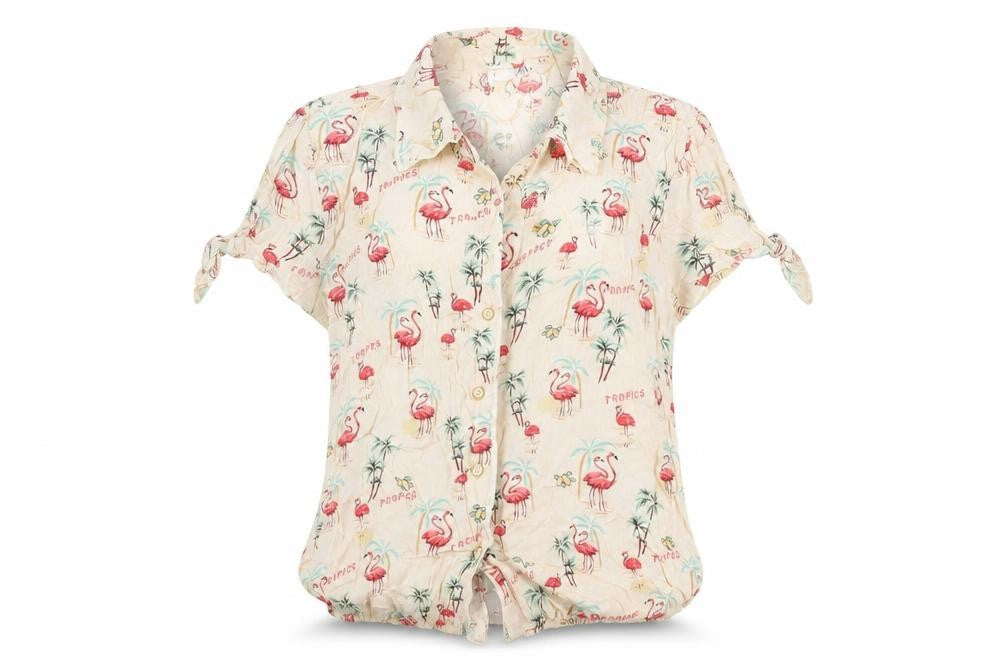 Mango Womens Ivory Geometric Viscose Basic Button-Up Size M Collared - Flamingo Print