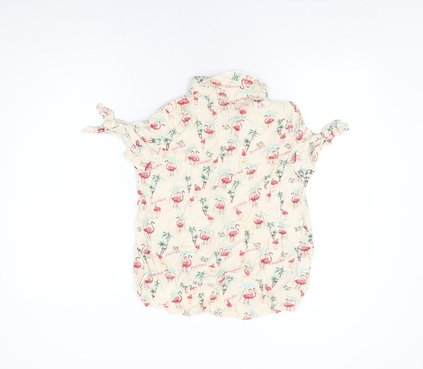 Mango Womens Ivory Geometric Viscose Basic Button-Up Size M Collared - Flamingo Print