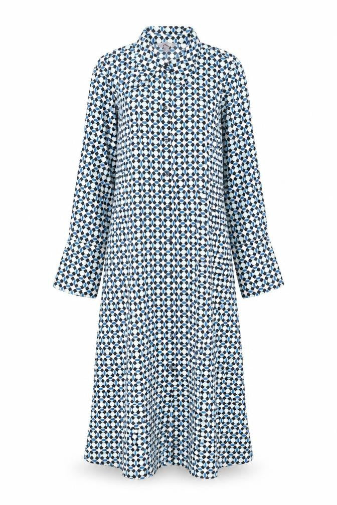 H&M Womens Blue Geometric Polyester Shirt Dress Size S Collared Button