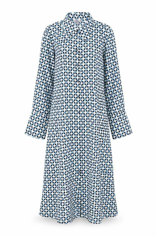 H&M Womens Blue Geometric Polyester Shirt Dress Size S Collared Button