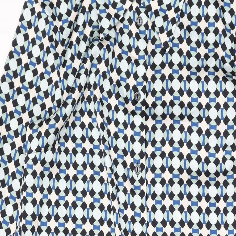 H&M Womens Blue Geometric Polyester Shirt Dress Size S Collared Button