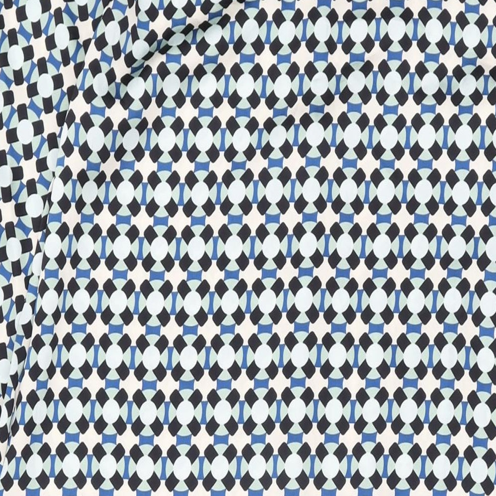 H&M Womens Blue Geometric Polyester Shirt Dress Size S Collared Button