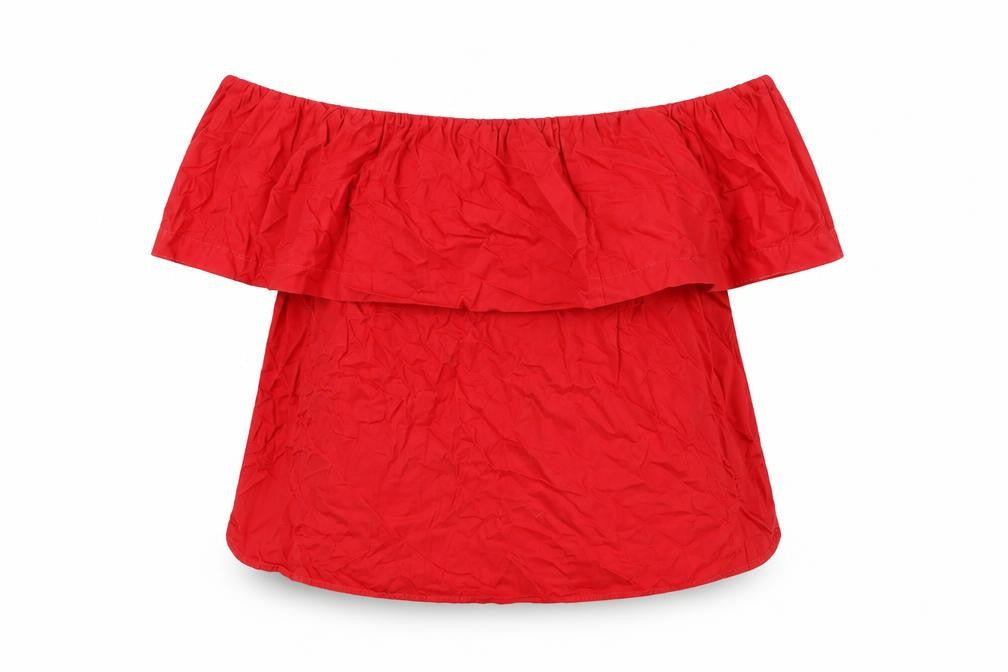 Topshop Womens Red Cotton Basic T-Shirt Size 10 Off the Shoulder