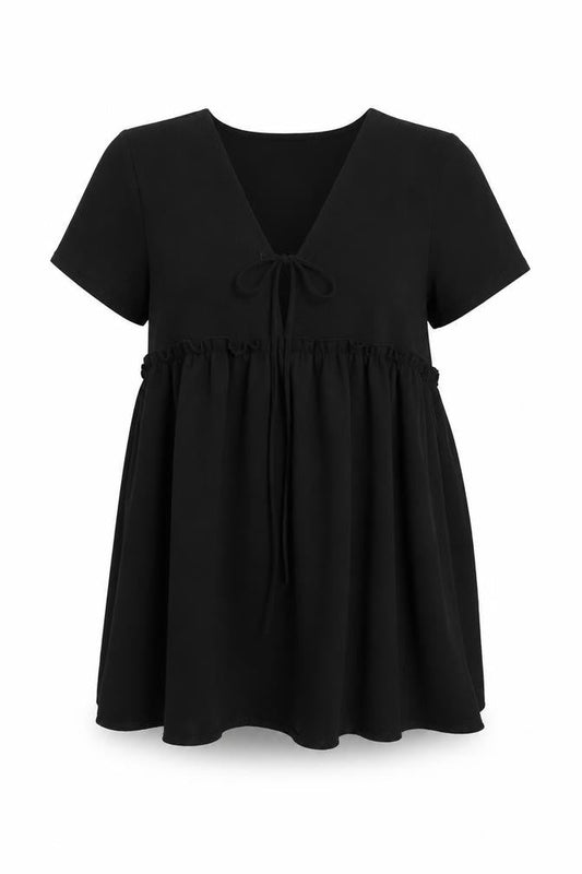 Boohoo Womens Black Polyester Shift Size 14 V-Neck Tie
