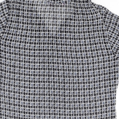Petite Womens Black Geometric Polyester Basic Button-Up Size 10 Collared
