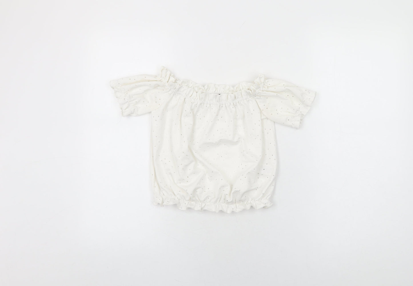 M&Co Girls White Geometric Polyester Basic T-Shirt Size 12 Years Off the Shoulder Pullover