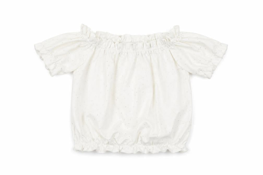 M&Co Girls White Geometric Polyester Basic T-Shirt Size 12 Years Off the Shoulder Pullover