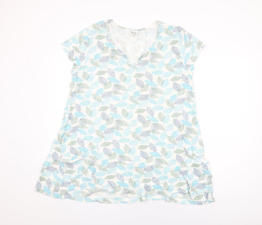 Tara Womens White Geometric Cotton Basic T-Shirt Size 16 V-Neck - Leaf Print