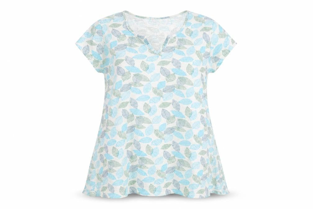 Tara Womens White Geometric Cotton Basic T-Shirt Size 16 V-Neck - Leaf Print