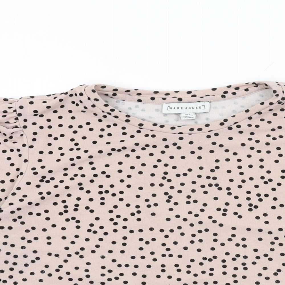 Warehouse Womens Pink Polka Dot Polyester Basic T-Shirt Size 10 Round Neck