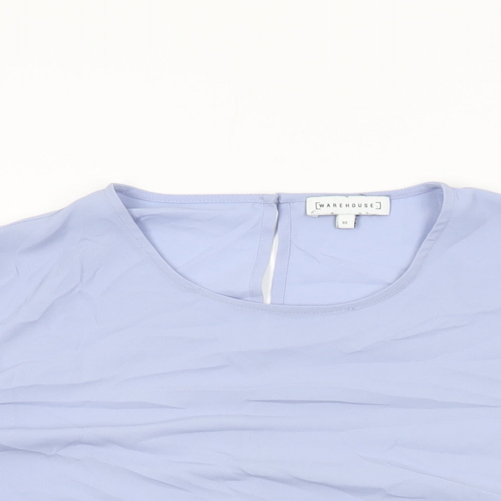 Warehouse Womens Blue Polyester Basic Blouse Size 10 Round Neck