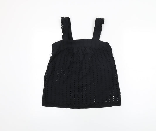 NEXT Womens Black Cotton Basic T-Shirt Size 6 Square Neck