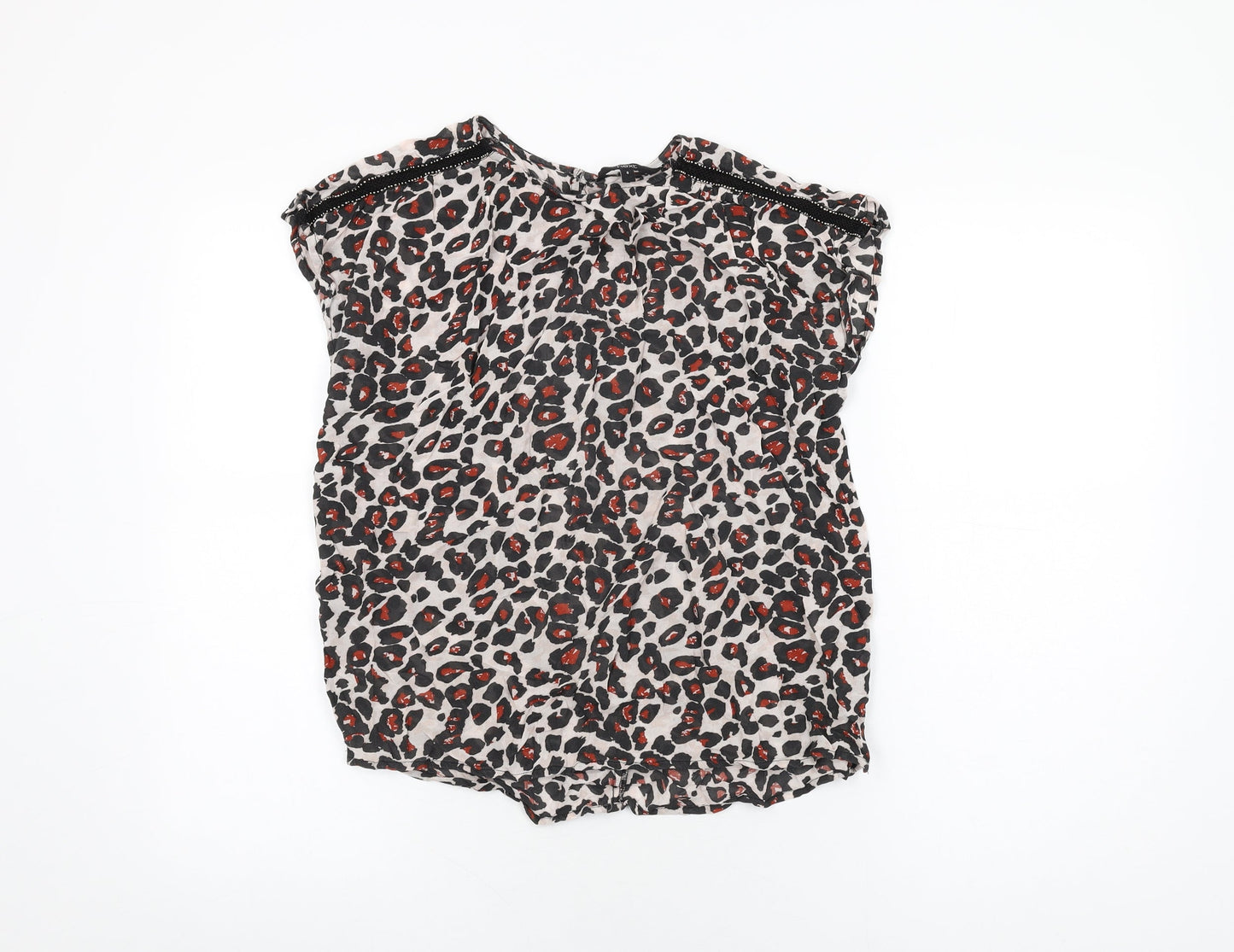 NEXT Womens White Animal Print Polyester Basic T-Shirt Size 8 Round Neck