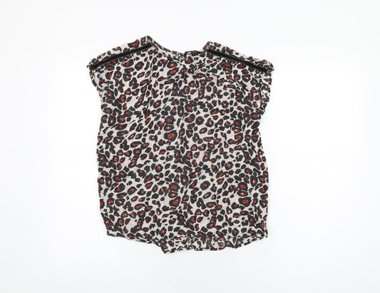 NEXT Womens White Animal Print Polyester Basic T-Shirt Size 8 Round Neck