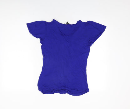 Cable & Gauge Womens Blue Viscose Basic T-Shirt Size L Round Neck