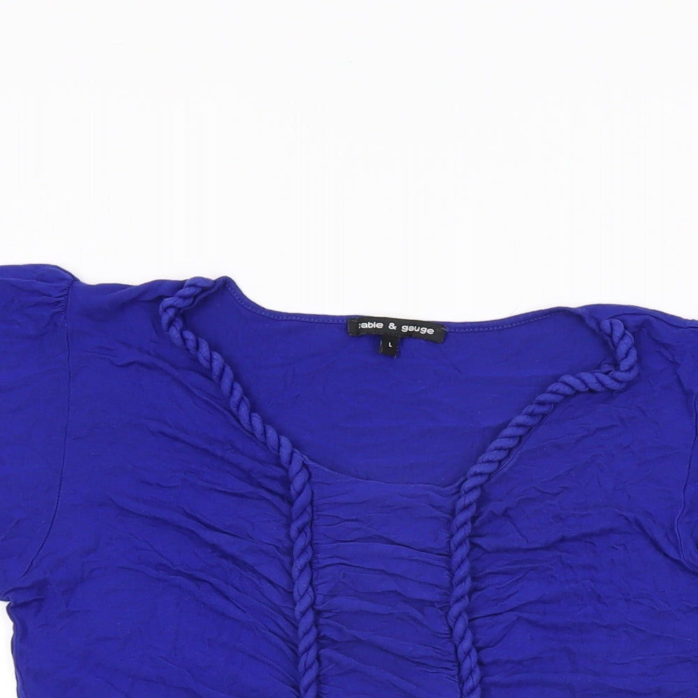 Cable & Gauge Womens Blue Viscose Basic T-Shirt Size L Round Neck