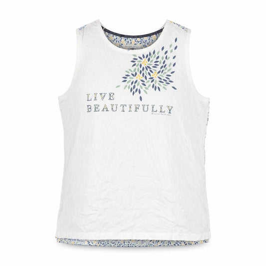 Maison de Nimes Womens White Geometric Cotton Basic T-Shirt Size 14 Round Neck - Live Faithfully, Leaf Print
