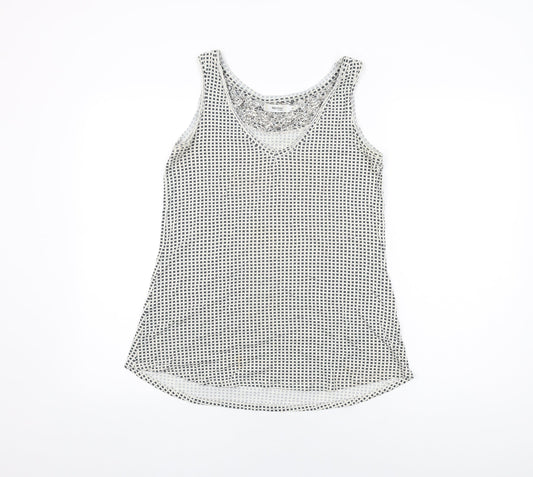 Myrine Womens White Geometric Viscose Basic Tank Size S V-Neck