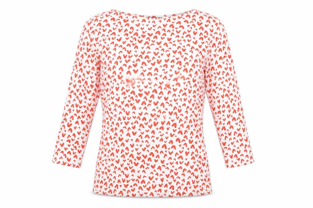 Marks & Spencer Womens White Geometric Cotton Basic T-Shirt Size 8 Boat Neck - Heart Print