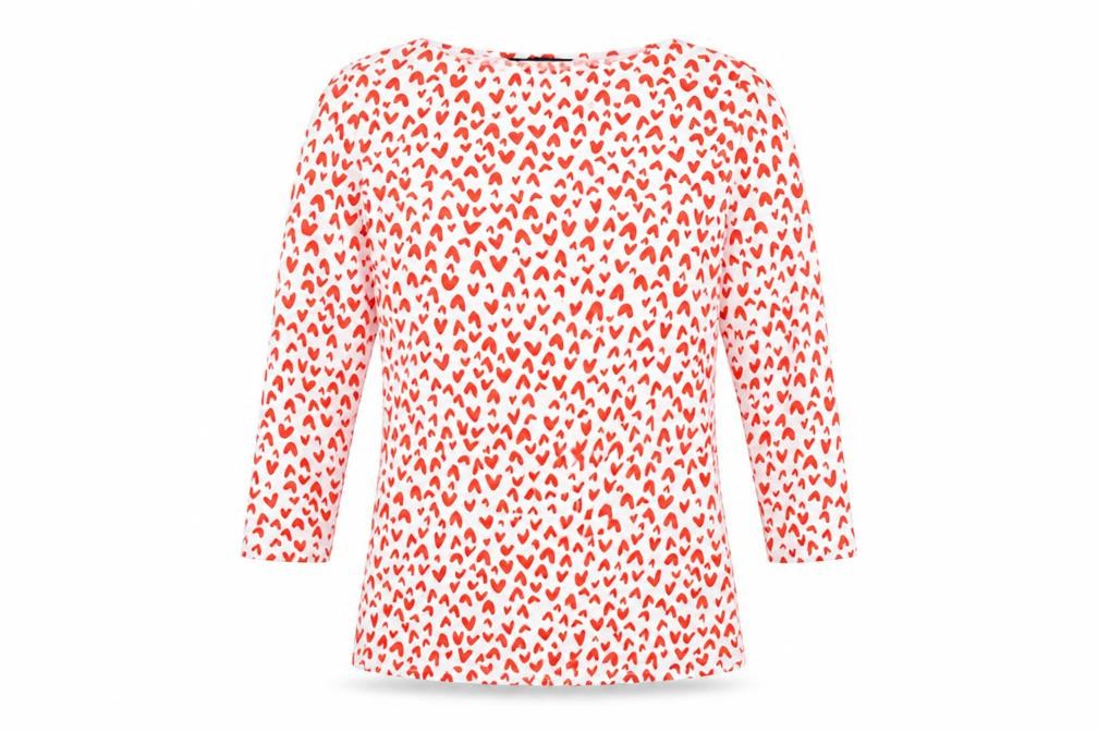 Marks & Spencer Womens White Geometric Cotton Basic T-Shirt Size 8 Boat Neck - Heart Print