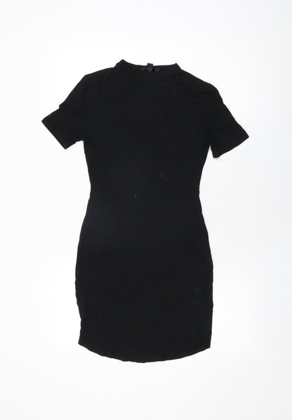 Additional front view of Missguided women’s black viscose bodycon, size UK 8, round neck pullover
