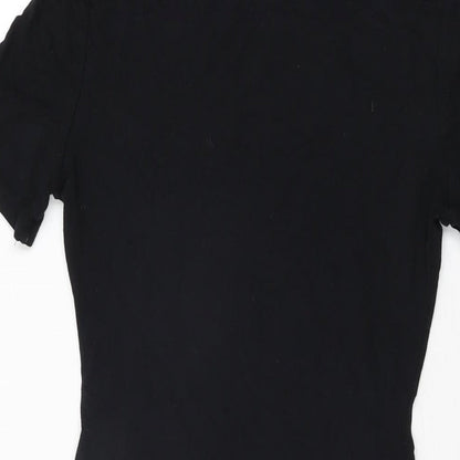 Brand and care label for Missguided women’s black viscose bodycon, size UK 8, round neck pullover