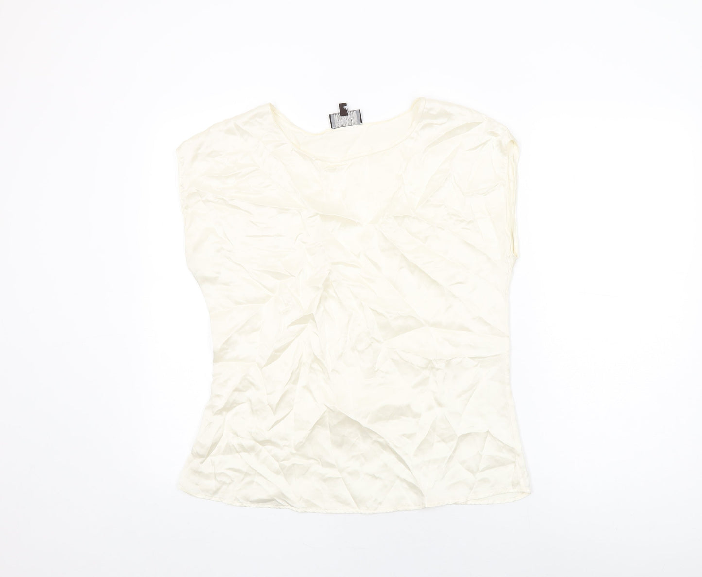Pure Womens Ivory Polyester Basic T-Shirt Size 12 Round Neck