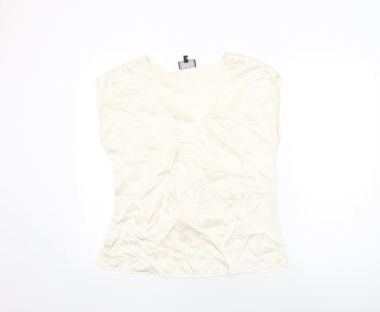 Pure Womens Ivory Polyester Basic T-Shirt Size 12 Round Neck