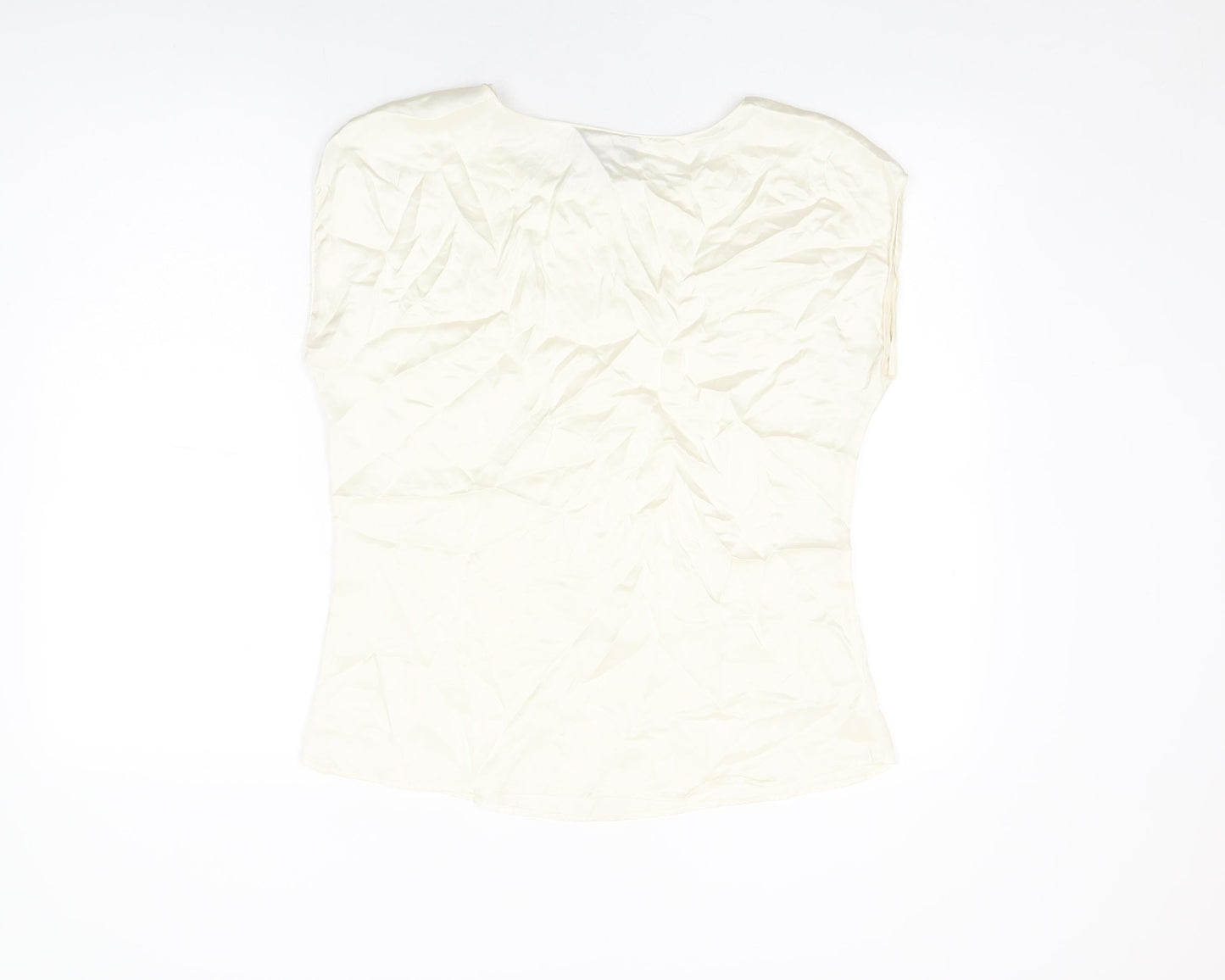 Pure Womens Ivory Polyester Basic T-Shirt Size 12 Round Neck